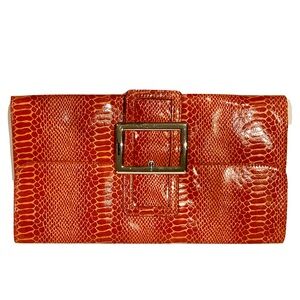 Avenue Orange Crocodile Pattern Clutch with Silver Belt Buckle Purse 8”x14”